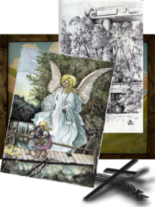 Handgemalte Bilder - ein Engel beschützt ein Kind